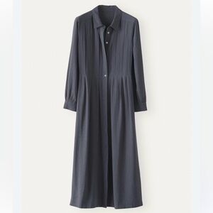 Poetry EcoVero Linen Tuck Detail Midi Dress Dark Grey Relaxed Sz 16